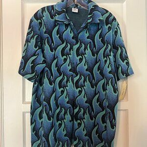 Zara Men's Oversized Flame Jacquard Short Sleeve Button Down Shirt - Size M